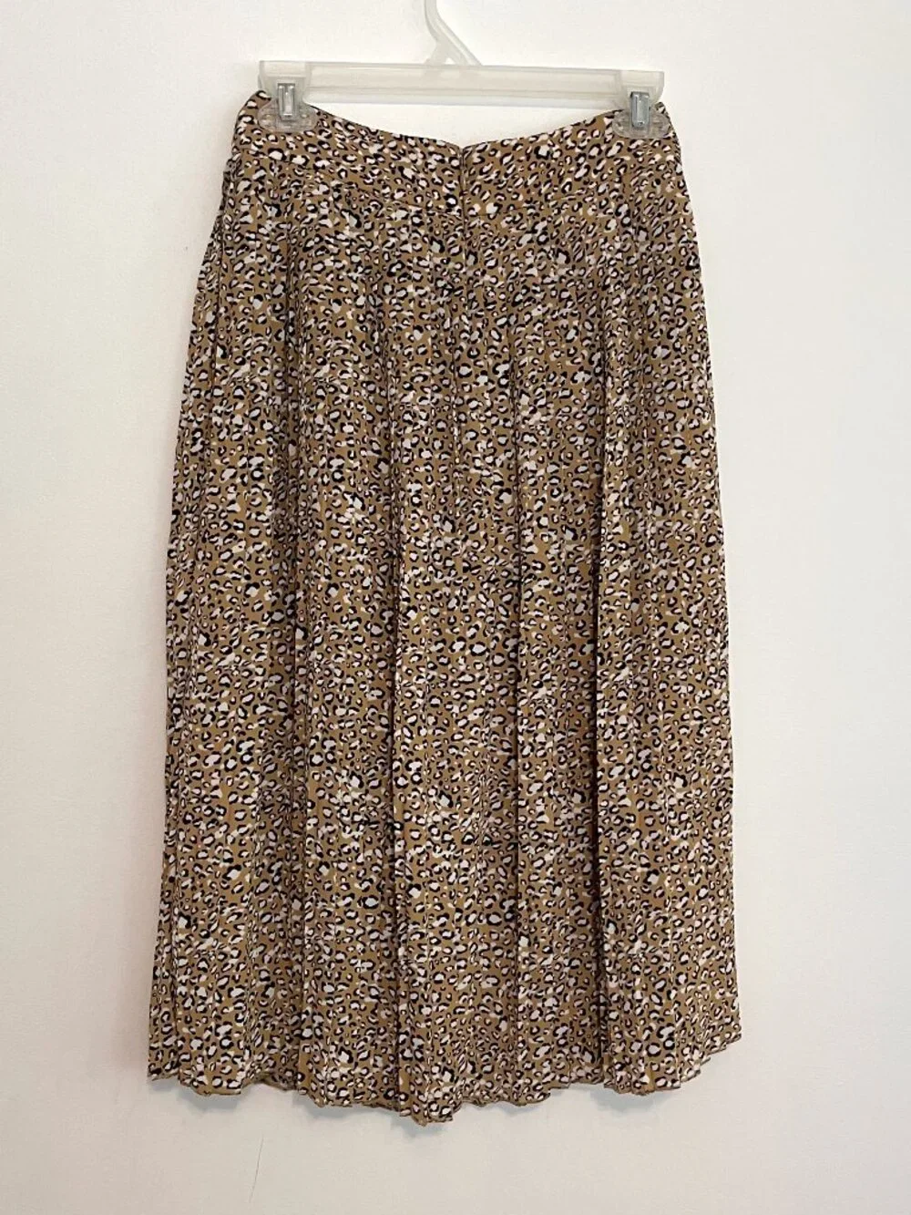 J. CREW Factory Pleated Midi Skirt Tan Brown Black Leopard Print Cheetah Animal